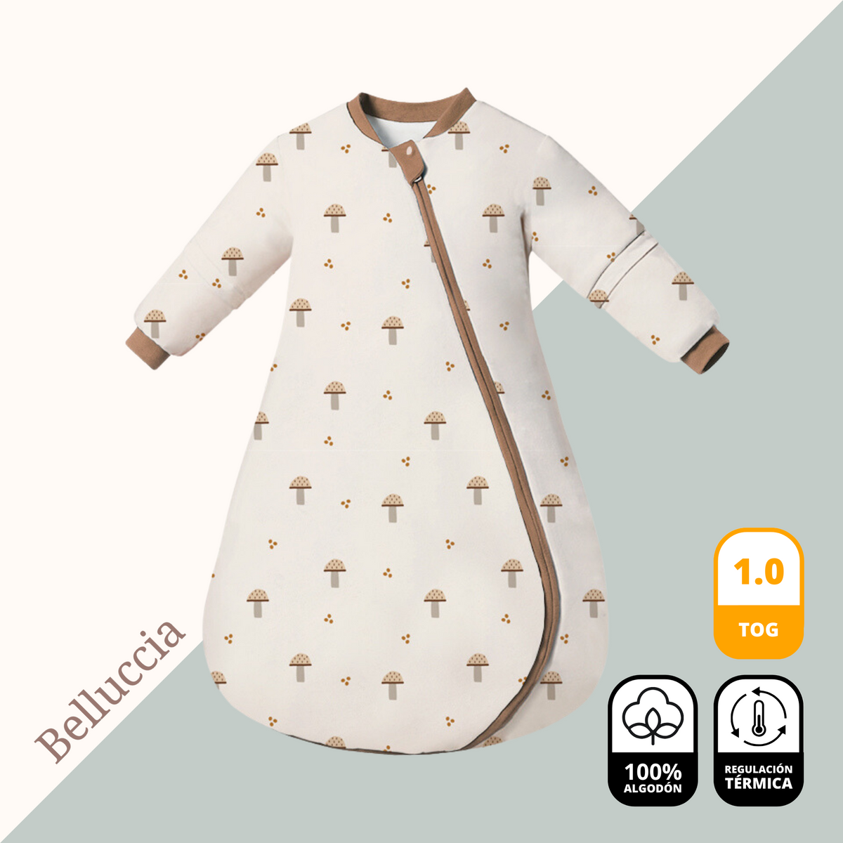 Saquito de Dormir Sueño Seguro / Tipo Redondeado / TOG 1.0 / Diseño Honguito · 100% Algodón · Temperatura Constante